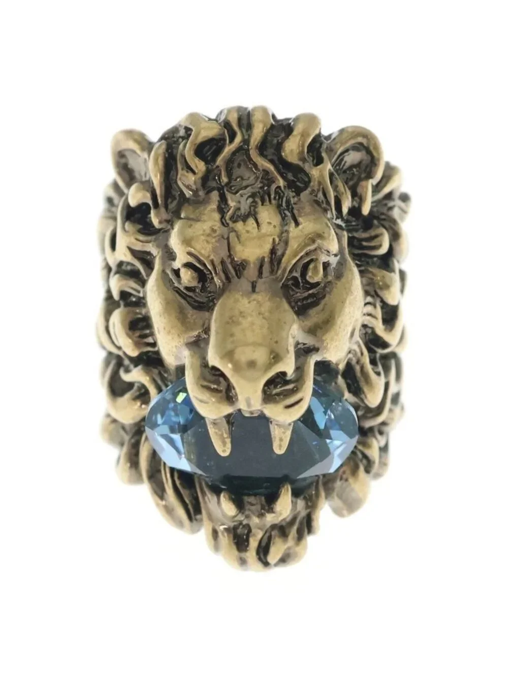 Gucci Lion Head Ring Blue Stone Gold